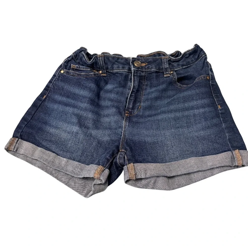 Wonder Nation Denim‎ Shorts Cuffed Dark Wash Adjustable Waist Girls Size 14